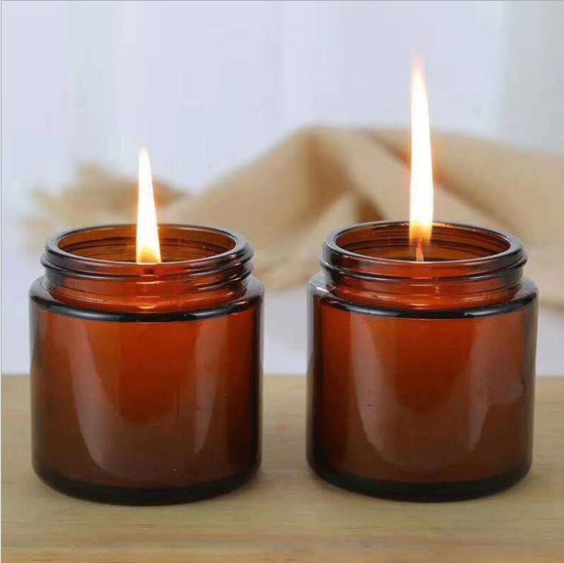 Wholesale Candle Bottle Brown Amber Frosted Wide Mouth Cylinder Glass Candle Jar