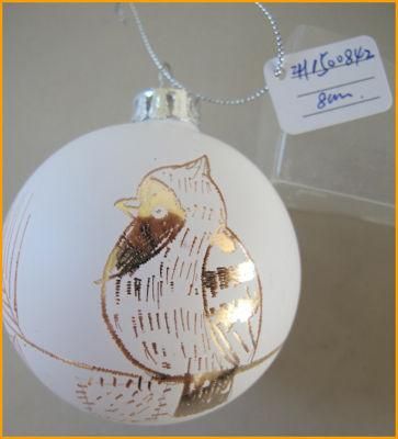 White Christmas Glass Ornaments with Bird Pattern