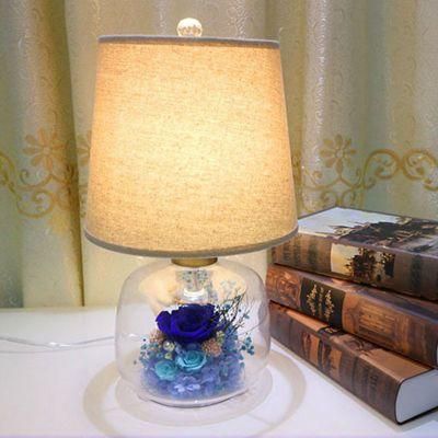 Decorative Arrangements Preserved Roses Flower in Glass Dome Desk Lamp