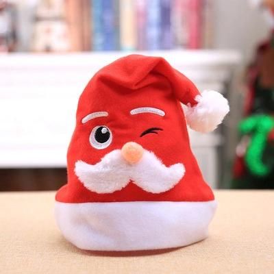 Wholesale Customized Embroider Logo Non Woven Fabric Santa Claus Hat Plush Leaves Pattern Hat Merry Christmas Hat
