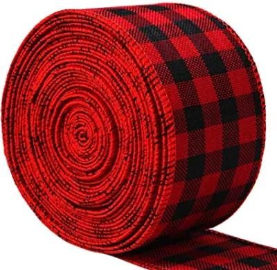 Red and Black Plaid Burlap Ribbon Christmas Wired Ribbon Wrapping Ribbon for Christmas Crafts Decoration, Floral Bows Craft