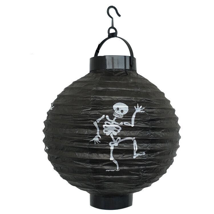 The Factory Wholesale 8inch Orange Black Halloween Pumpkin Paper Jack-O′-Lantern/Lamp Jack-O′-Lantern Paper Lanterns with LED Lights Hang Festive Decorations