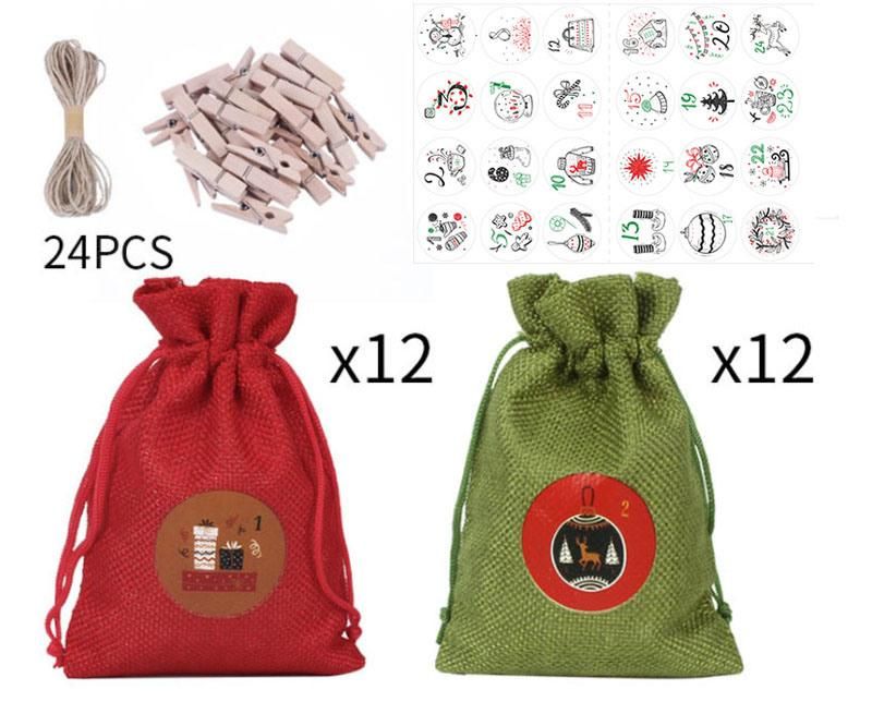 2021 Christmas Decorations 24 Christmas Advent Calendar Countdown Sets Cotton Drawstring Gift Bag