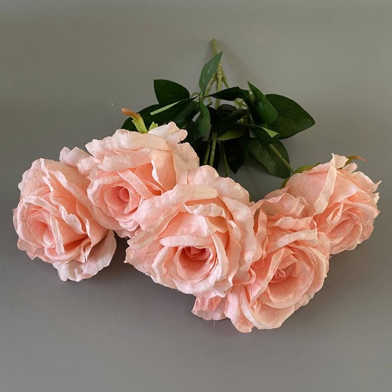 Hot Sale Quality Silk 5heads Rose Flower Silk Rose Flower Bouquet for Wedding Decoration