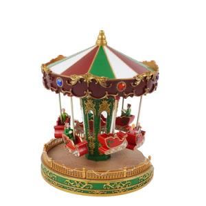 LED Illuminated Xmas Holiday Decor Musical LED Rotating Christmas Carousel with Santa Sleigh