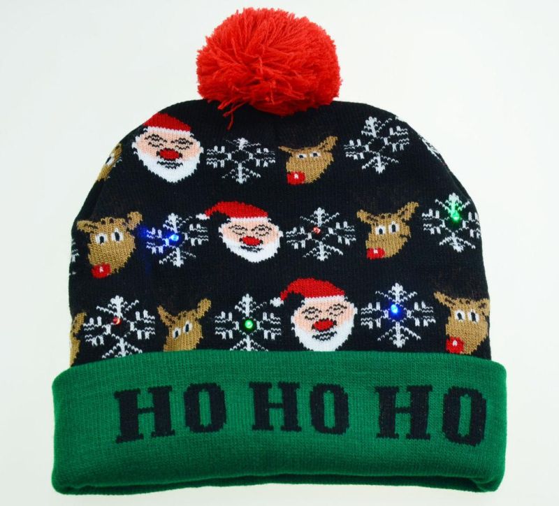 Customized LED Christmas Winter Warmer Knitted Beanie Hats