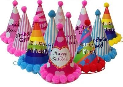 OEM Paper Birthday Party Hat and Cap with Plush Ball
