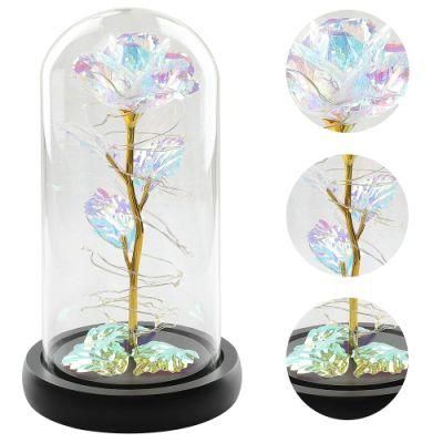 Factory Wholesale LED Light 24K Gold Galaxy Rose Flower Glass Dome