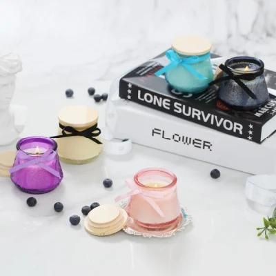 Unique Design Emboss Colorful Glass Candle Jar Wedding Gift Taper Candle Holder