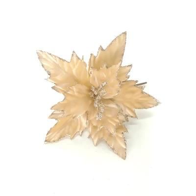 Hot Sale Artificial Flower Head Christmas Flower Rose Curly Petal Rose with Glitter