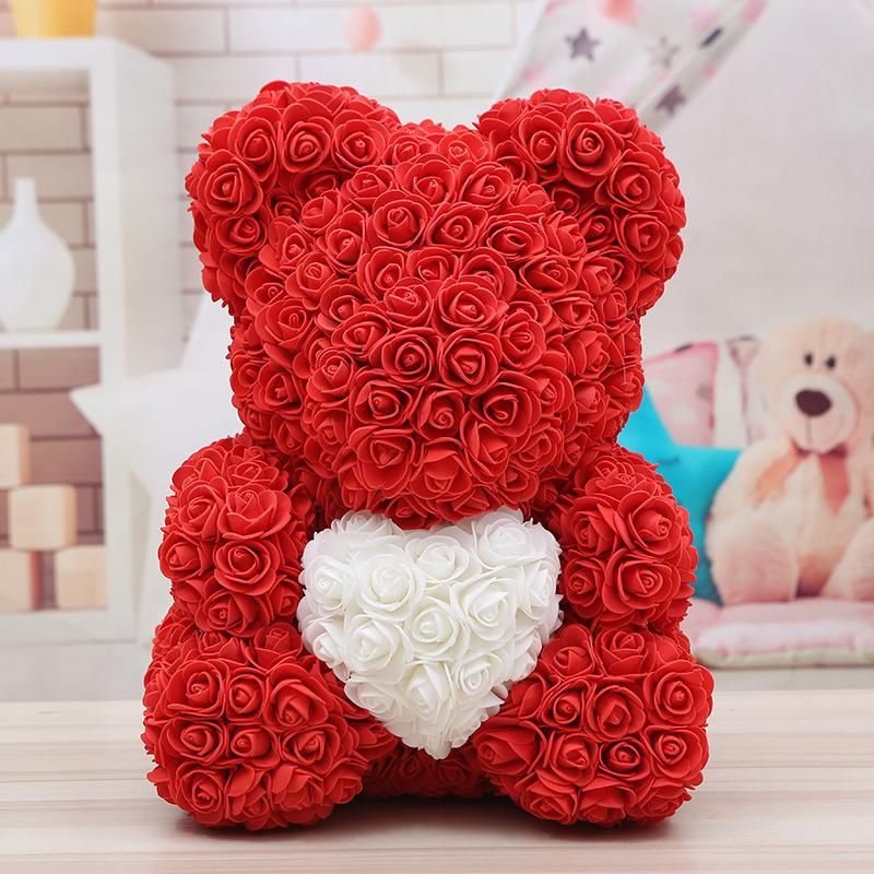 Sn-C003 High Quality Rose Bears with Gift Box Foam Rose Teady Bear with Heart Artificial Flower Rose Bears 40cm