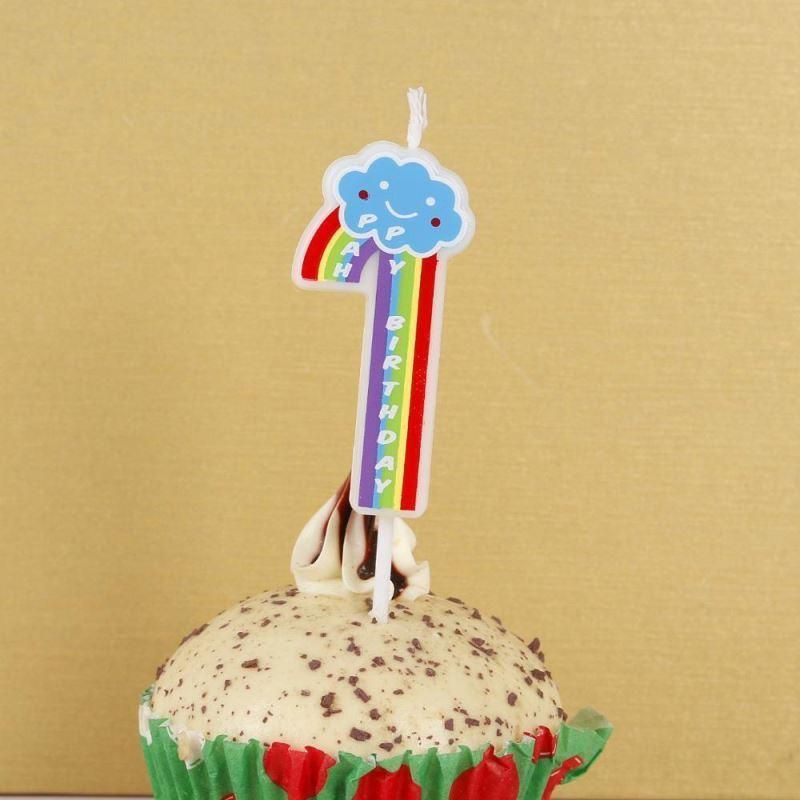 Happy Birthday Cake Cupcake Topper Candle Cartoon Rainbow Number Candles