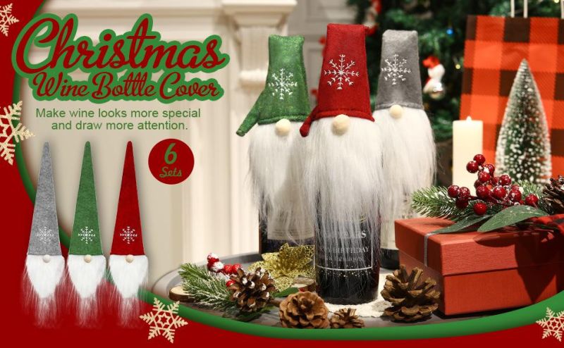 Christmas Wine Bottle Cover Knit Sweater Wine Bottle Dress Santa Reindeer Snowman Wine Bottle Cover for Christmas Decorations Christmas Sweater Party Decoration