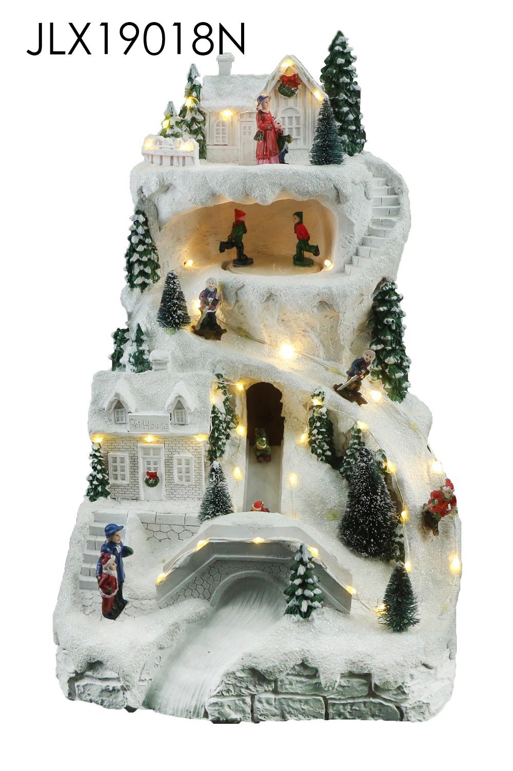 Christmas Hillside House with LED Lights and Train Christmas Tree Rotation Feature with 8 Songs Music for Decorations