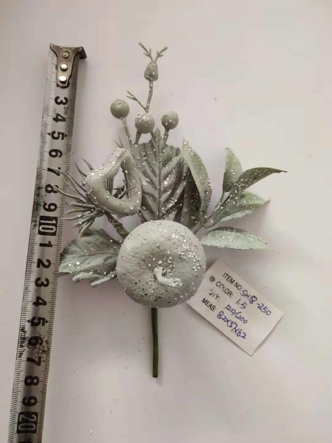 Glitter Flower Plastic Twig Pick with Flowers for Christmas Decoration; Christmas Red Berry; Christmas Artificial Plastic Berry
