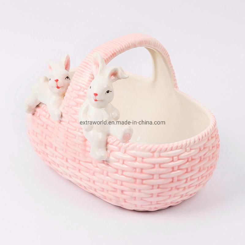 Easter Custom Size or Color Dolomite Rabbit Figurine with Basket for Table Decor