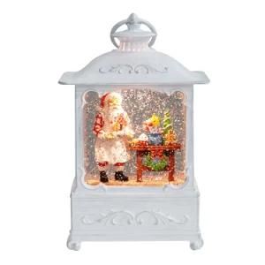 Plastic LED Seasonal Water Glittering Resin Santa Scene Christmas Lantern Snow Globe Decoration