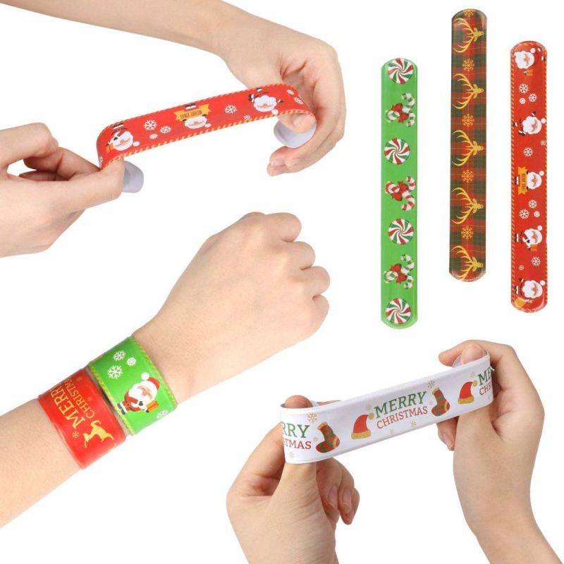 Christmas Slap Bracelets Snap Bracelets Bulk Print Snowflake Santa Merry Christmas Happy New Year Craft Xmas Party Bag Fillers Christmas Party Favor