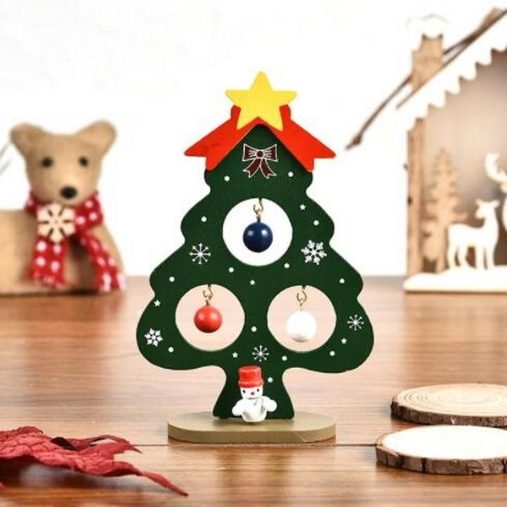 Children′s DIY Toys Wooden Christmas Tree Presents Tabletop Ornaments