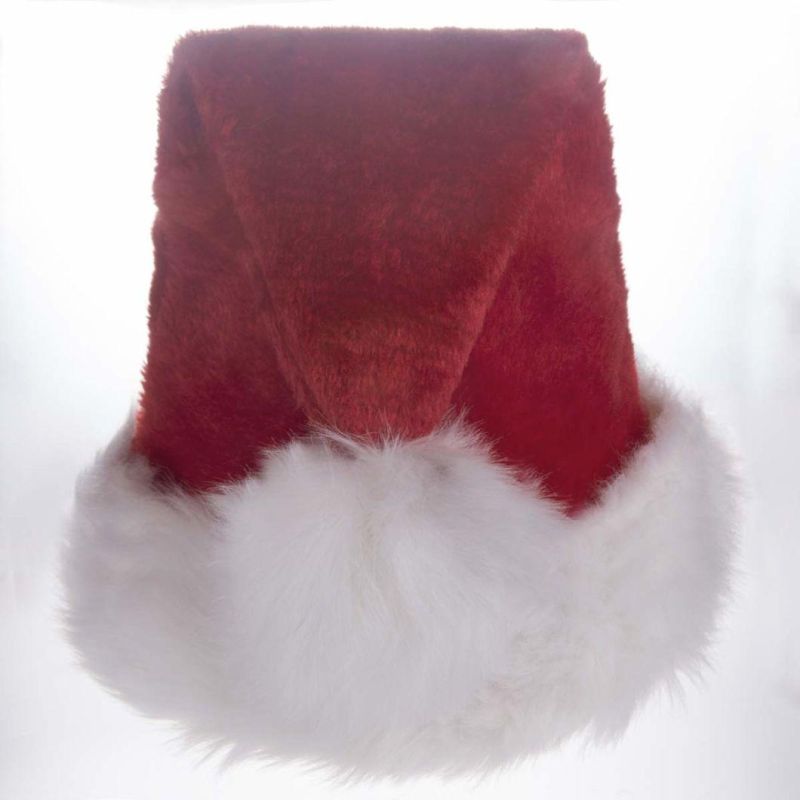 Merry Christmas Plush Red Hat Custom Unisex Winter Beanie Red Soft Flannelette Santa Claus for Adult