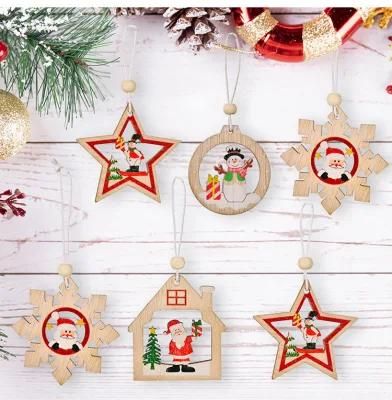New Decorations Wood Printing Hollow Pendant Christmas Tree Snowman Christmas Ornaments Set Children&prime; S Gifts