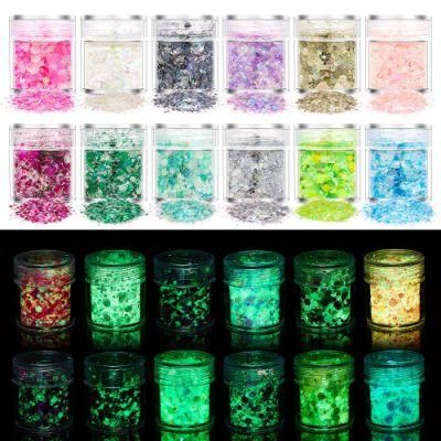 Glow in The Dark Glitter 12 Colors Luminous Chunky Sequins Cosmetic Holographic Craft Glitter Set