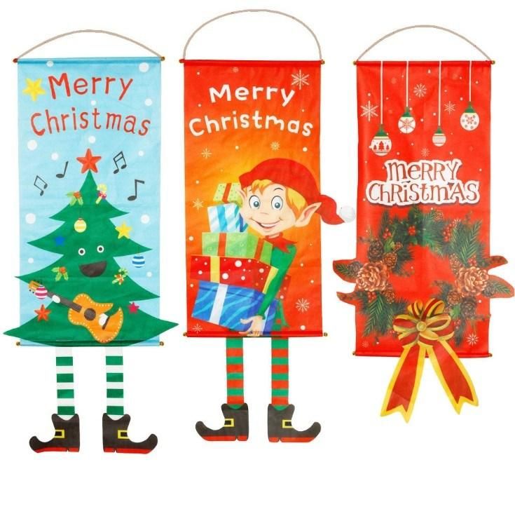 Christmas Decorations Banners Santa Deer Background Hanging Flag Banner