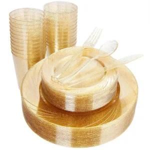 Gold Scintillator Design Disposable Plastic Silverware Gold Plastic Tableware Set