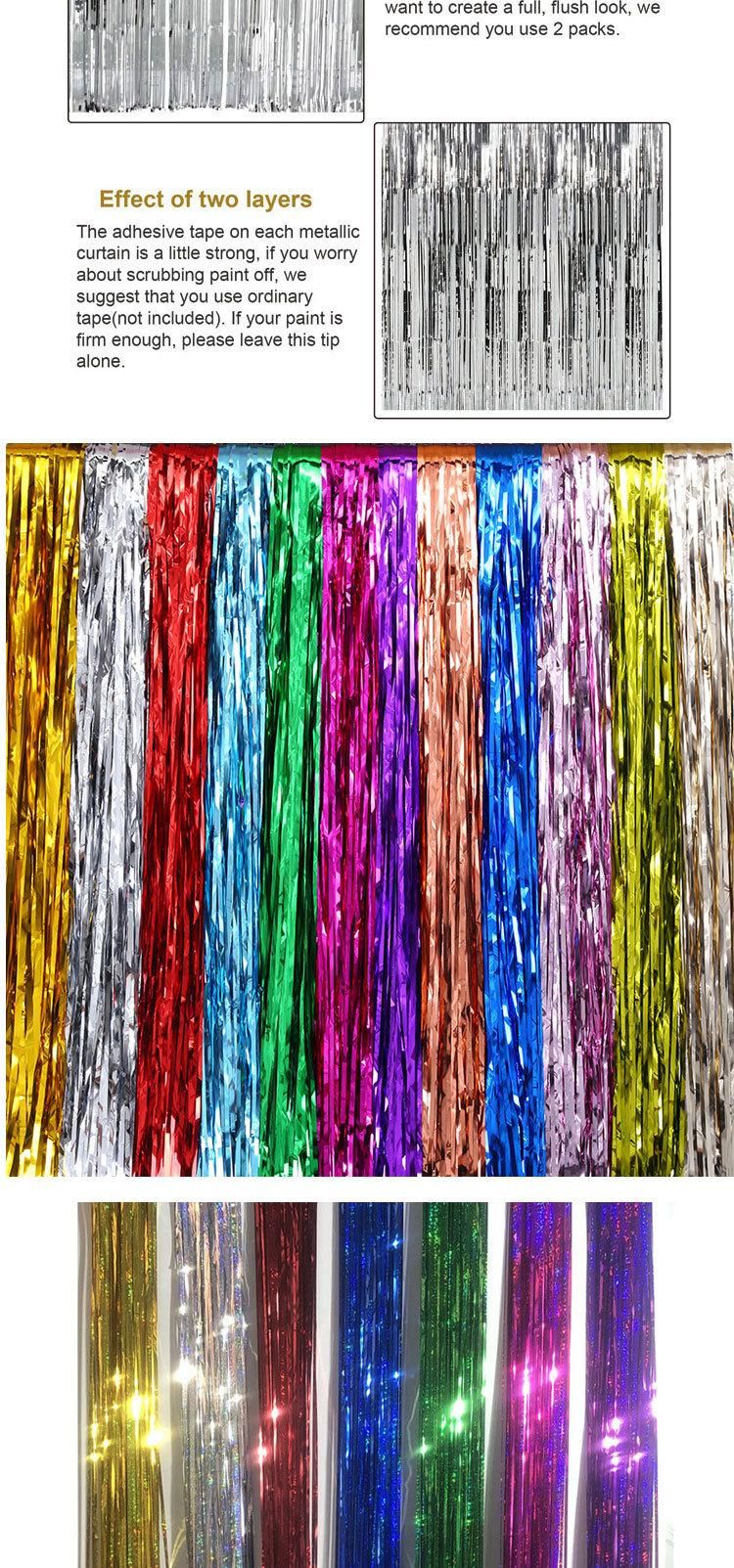 Metallic Laser Tinsel Fringes Curtains Shiny Holographic Gold Foil Curtain Metallic Fringe Tinsel Backdrop