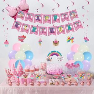 Girls Birthday Party Decoration Banner Cake Insert Spiral Ornament Set