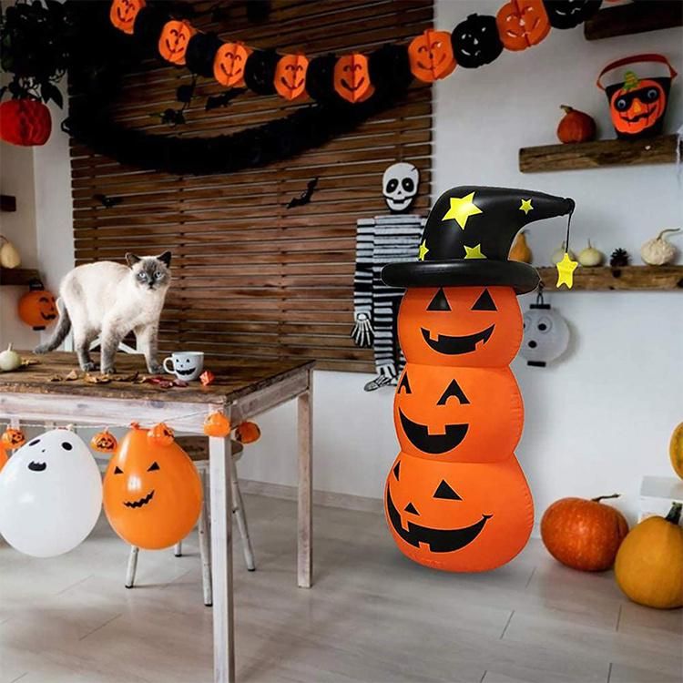 High Quality Inflatable Advertising Three Floors Inflatable Halloween Pumpkin with Black Hat