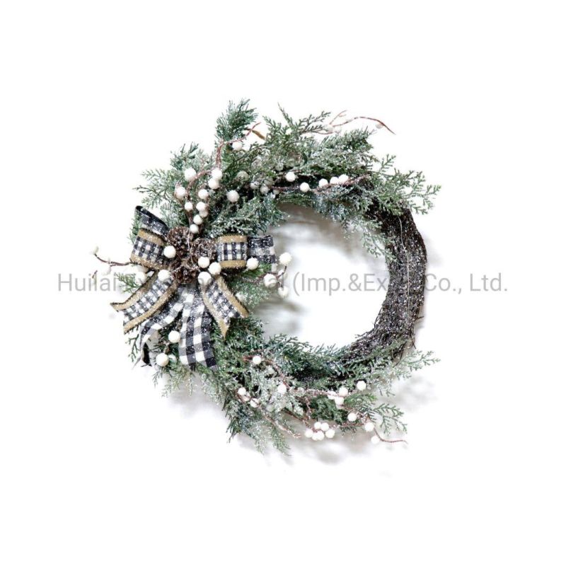 14 Inch Rattan Wreaths White Berry Circle Decor Wicker Wreaths with LED Light