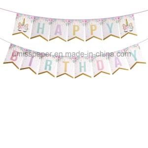 Umiss Paper Unicorn Happy Birthday Banner Disposable and Decoration for Party