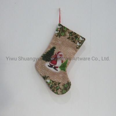 Christmas Stocking with Santa Deer for Holiday Wedding Party Decoration Hook Ornament Craft Gifts