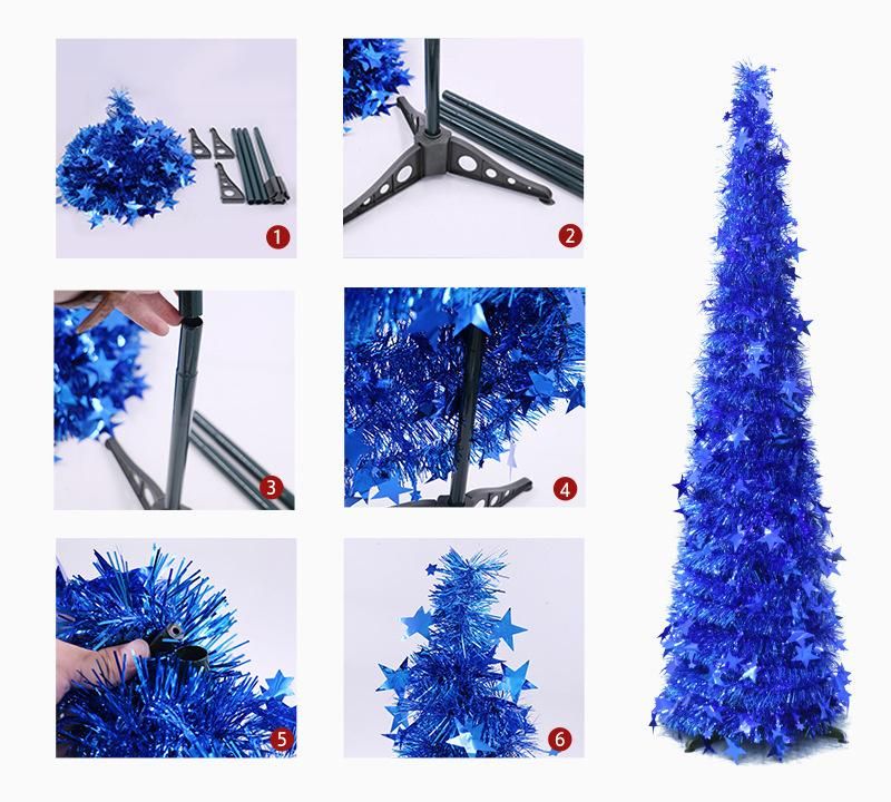Collapsable Christmas Tree, 4FT Pop up Tinsel Collapsible Xmas Tree with Stand for Indoor and Outdoor Home Holiday Decoration