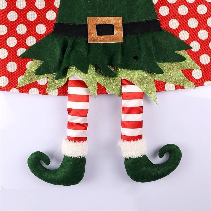 2020 New Christmas Tree Skirt Cross Border Special for Christmas Red White Wave Point Christmas Elf Feet Christmas Tree Apron