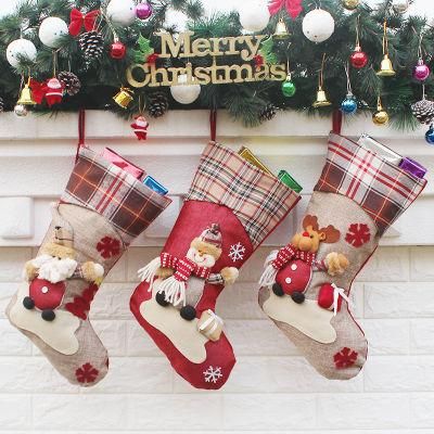 Wholesale Cotton Christmas Decorations New Year Gifts Santa Snowman Elk Socks Christmas Gift Bag for Kids