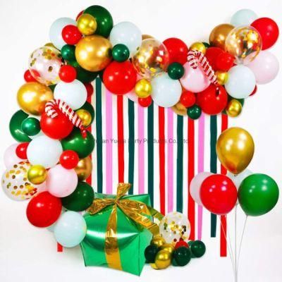 Merry Christmas Candy Cane Present Foil Latex Confetti Balloon Chain Arch Garland Crepe Paper Backdrop Decoration Set Party Supplies