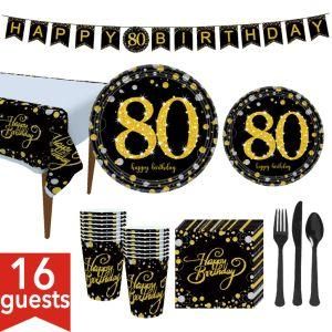 16 Guests Black Gold Disposable Party Tableware Adult Happy Birthday Home Decor
