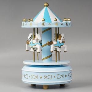 Customized Xmas Carrossel Decorative Kid Musical Toy Gift Wind up Round Plastic and Wooden Merry Go Carousel Music Box