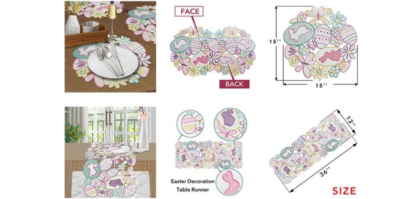 Easter Embroidered Bunny Table Runners, 13 X 36 Inch Embroidery Cutwork Colorful Egg and Rabbits Dresser Scarf for Spring Season
