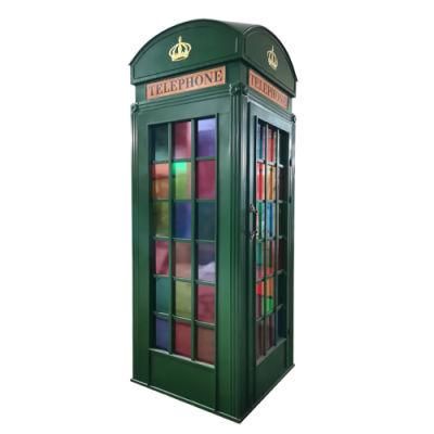 British London Red Pink White Retro Telephone Booth for Garden Decorative