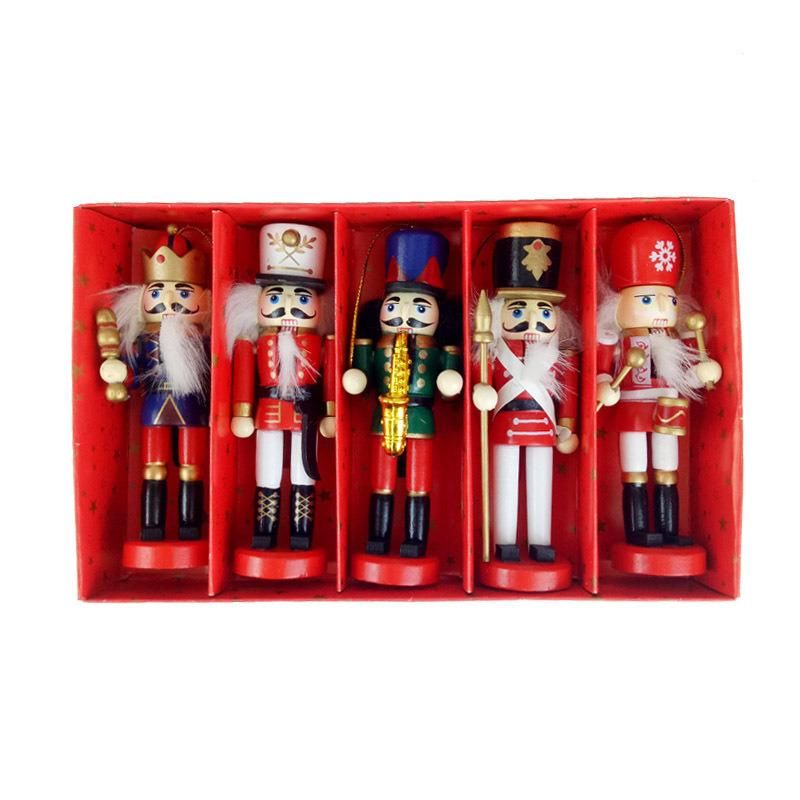 5PCS Nutcracker Ornaments Wooden Nutcracker Figures Christmas Decorations for Xmas Tree