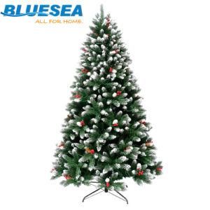 Pointed Christmas Tree with White PE+PVC Red Fruit Mixed Automatic Tree with Light