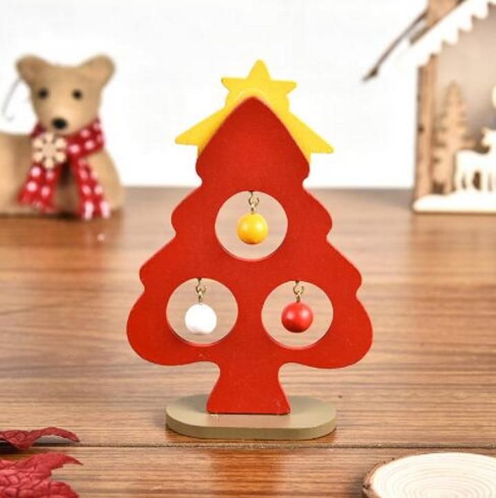 Children′s DIY Toys Wooden Christmas Tree Presents Tabletop Ornaments