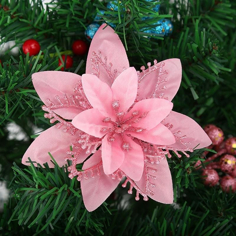 Artificial Pointsettas Christmas Decorations Glitter Poinsettias Christmas Ornaments