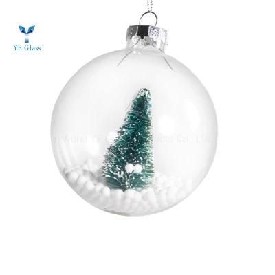 Home Decoration Clear Glass Crafts Christmas Ornament Balls with Christmas Tree Inside for Young Living