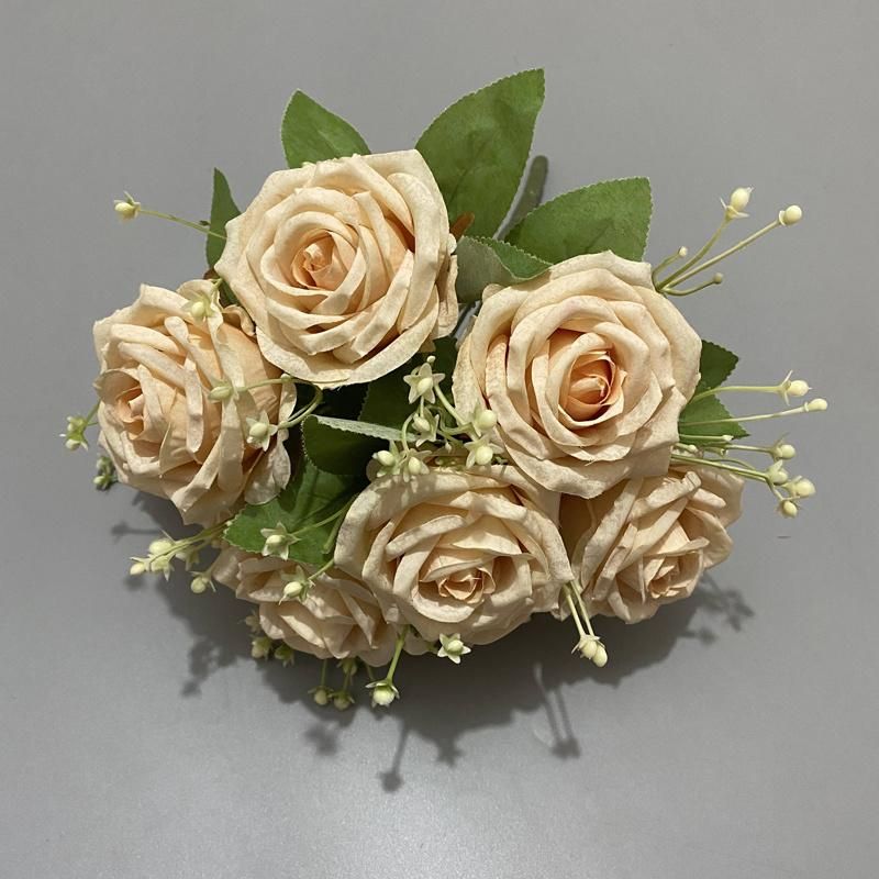 9 Heads Artificial Rose Bunches for Wedding Flower