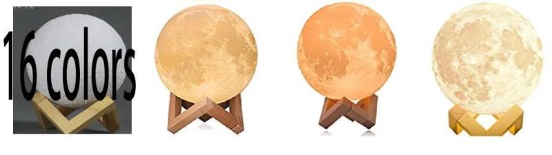 2019 Remote Touch Control 3D Printing The Moon Light 3D Lamp Wooden Stand