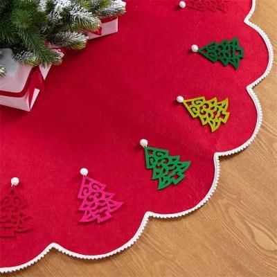 2020 New Foreign Trade Christmas Tree Skirt DIY Red Lace Pendant Tree Skirt 120cm Non Woven Fabric Tree Skirt